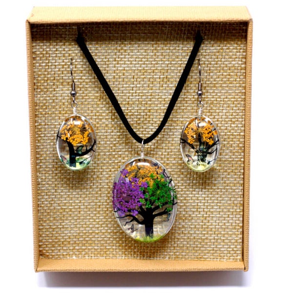 Sieraden met Geperste Bloemen - Levensboom Set - Mixed kleuren