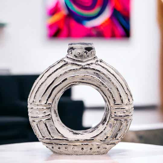 Vaas in Ronde Donut-vorm - Crème, 18 cm