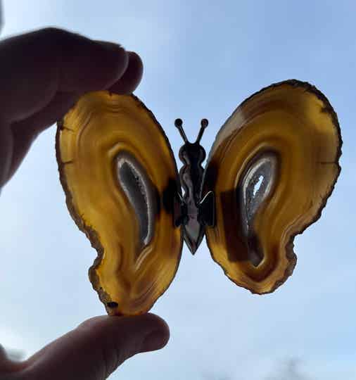 Agaat Vlinder Zilver (klein (circa 8x8cm) (zonder houtstuk)