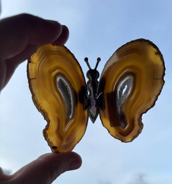 Agaat Vlinder Zilver (klein (circa 8x8cm) (zonder houtstuk)