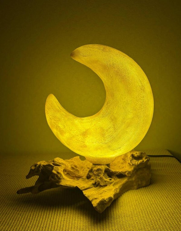 DriftGlow Lamp met Crackle Halvemaan Kap – Grijs