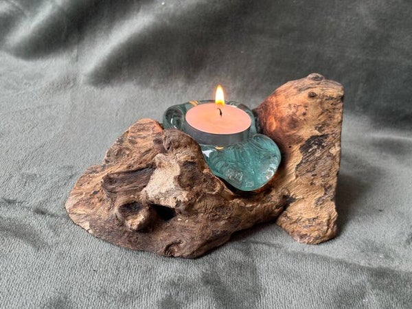 Enkele houder van Gesmolten Glas op Hout