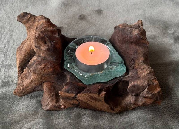 Enkele houder van Gesmolten Glas op Hout