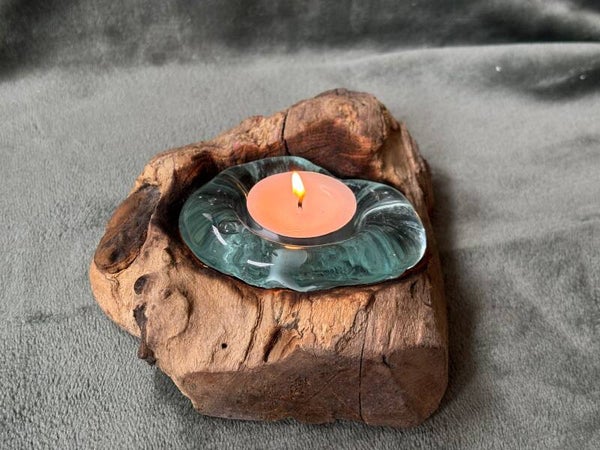 Enkele houder van Gesmolten Glas op Hout