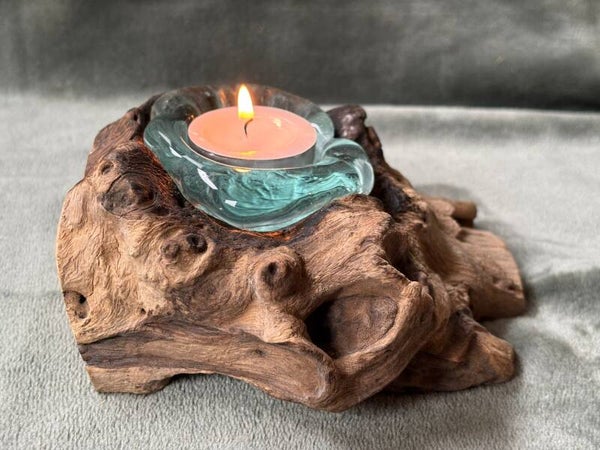 Enkele houder van Gesmolten Glas op Hout