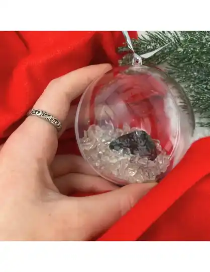 Kerstbal Bergkristal met Obsidiaan sneeuwvlok