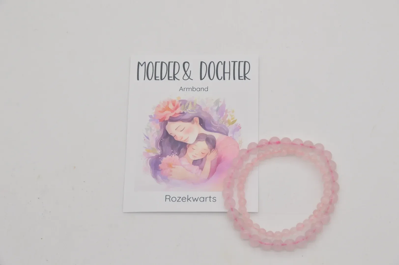 Geschenksetje Moeder & Dochter rozekwarts Kogelarmband 4&6mm