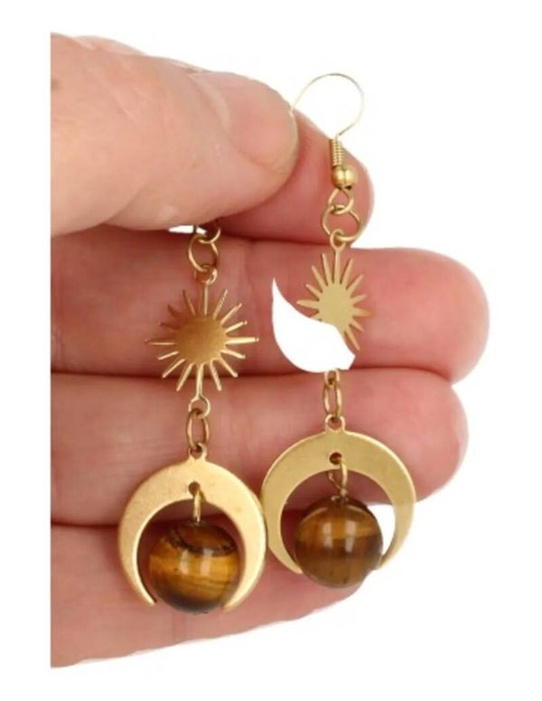 Tijgeroog oorbellen Star&Moon bol
