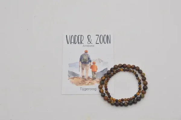 Geschenksetje Vader & Zoon Tijgeroog Kogelarmband 4&6mm