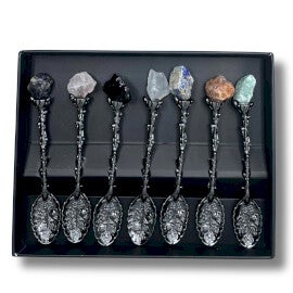 Set van 7 Donkerzilveren Edelsteen Kristallen Hekslepels