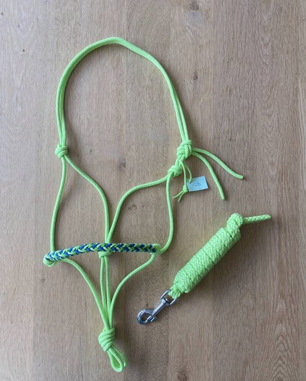 Set: Triple braid touwhalster + halstertouw - Cob - Limegroen