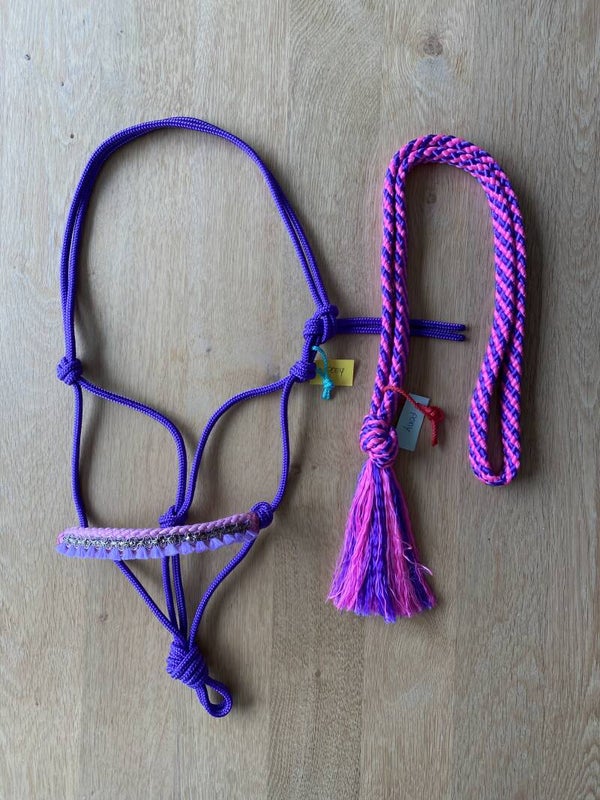Set: arabian touwhalster + neckrope - Pony - Paars roze