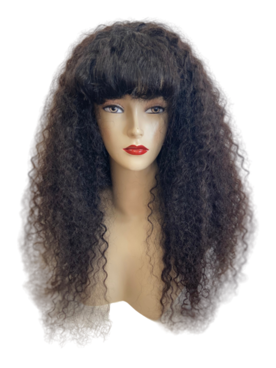 Brazilian 100% Human Virgin Hair Wig Deep Curly With Fringe 24 inch (250g)
