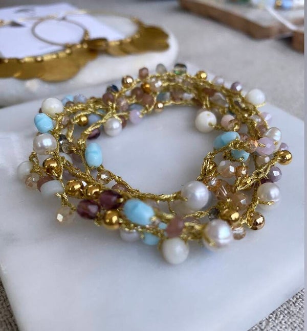 Ketting ? Wikkel Armband Bleu Stone