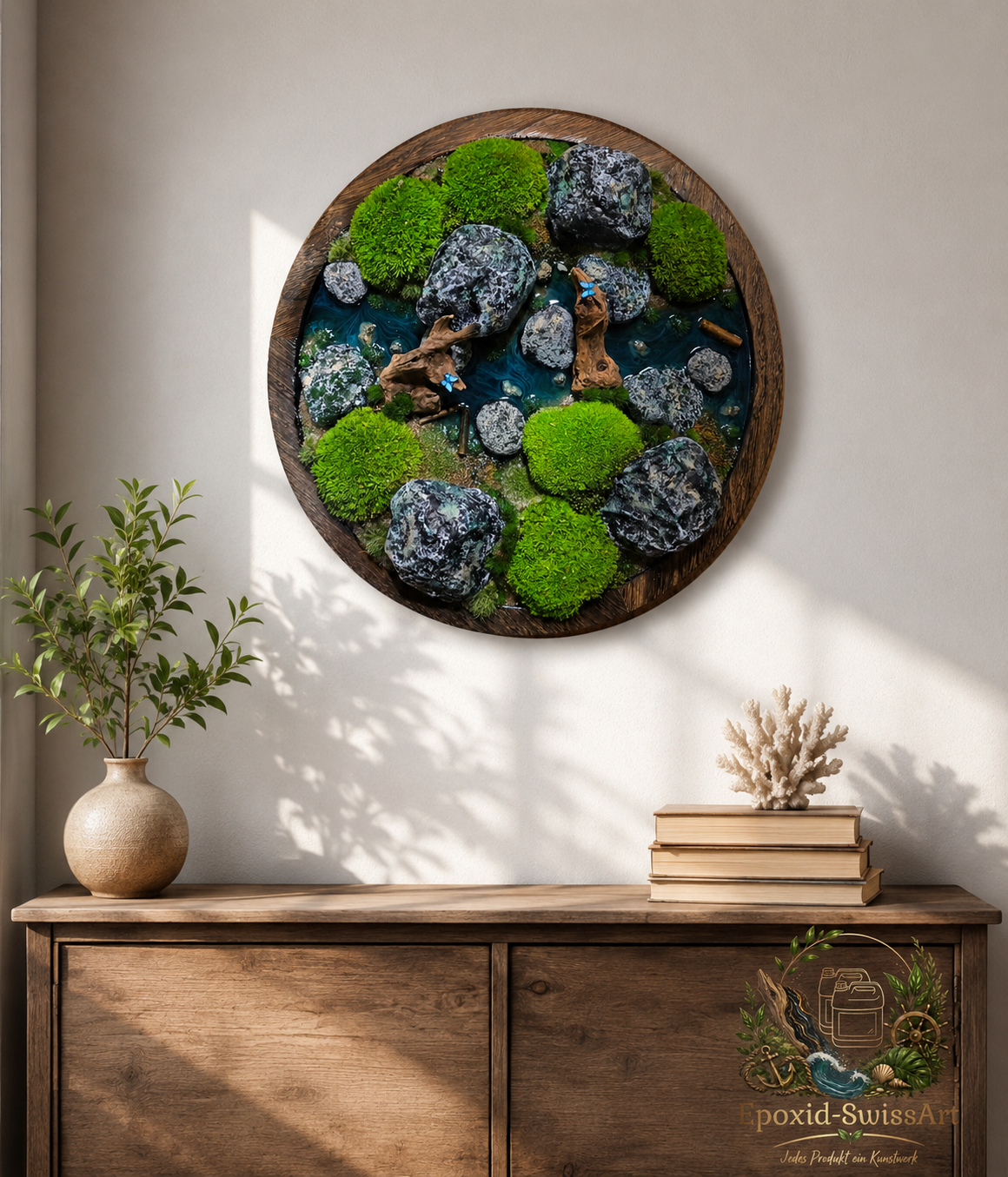 Epoxidharz/Moos Wandbild Fluss im Grünen