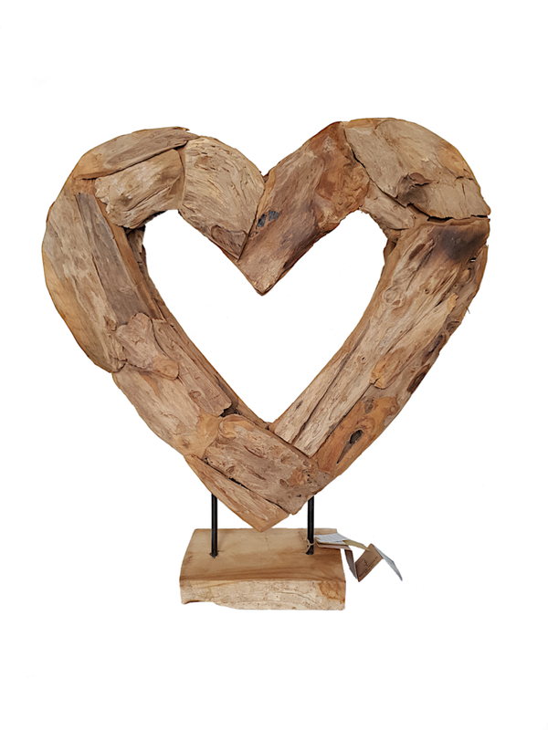 Teak houten hart op standaard