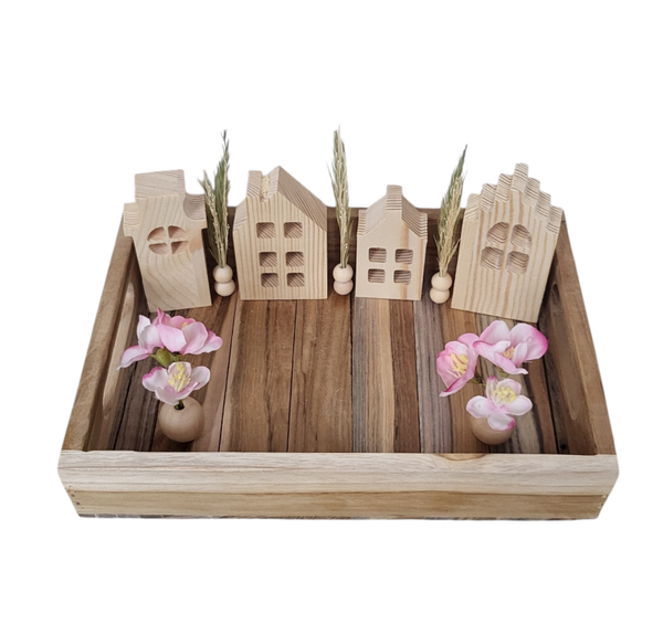 Houten tray met accessoires