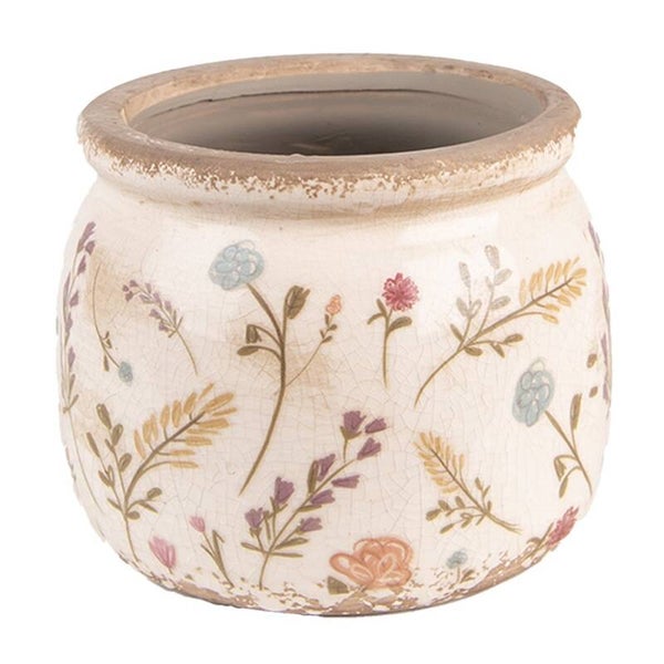 Clayre & Eef bloempot beige met bloemen Ø12 cm
