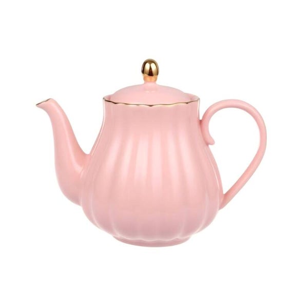 Elegante theepot roze met goud | 800 ml | Fine Bone China porselein