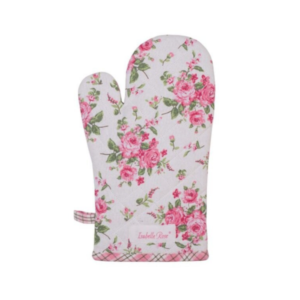 Ovenhandschoen Bella - Wit met roze rozen