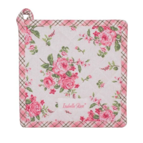 Pannenlap Bella – Wit met Roze Rozen – 20 × 20 cm