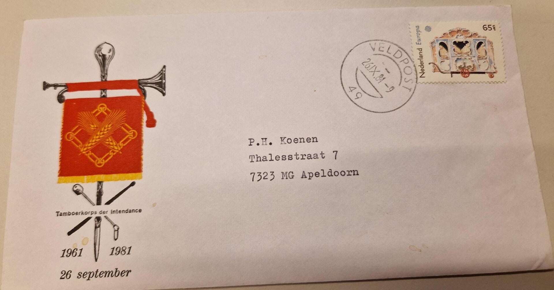 Eerste dag envelop Tamboerskorps der Intendance