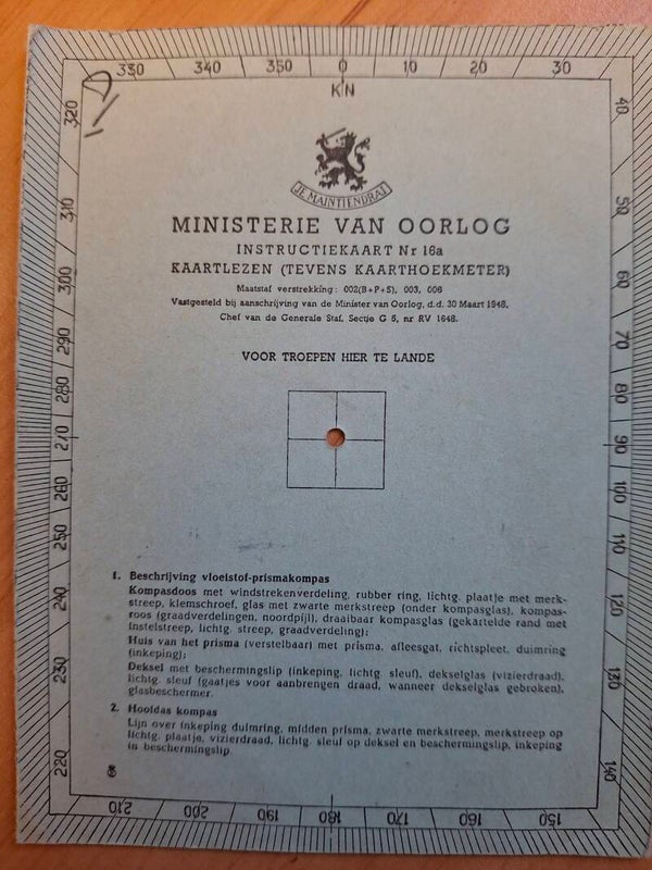 Instructiekaart Nr. 16a, Ministerie van Oorlog