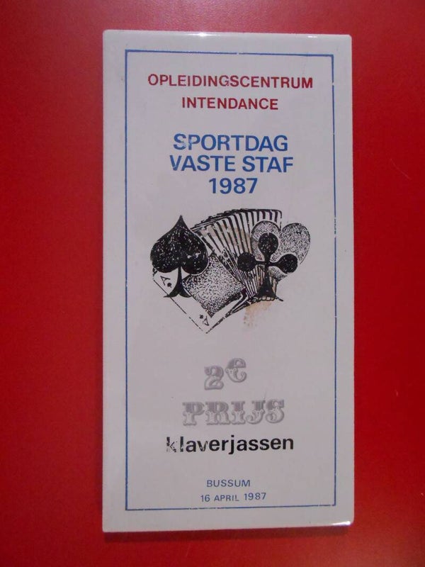 Tegeltje Sportdag Vaste Staf 1987 Klaverjassen Kolonel Palmkazerne Bussum