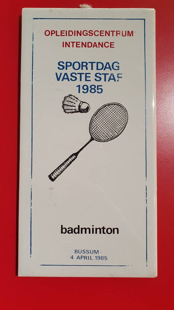 Tegeltje Opleidings Centrum Intendance Sportdag Vaste Staf 4 april 1985 Badminton