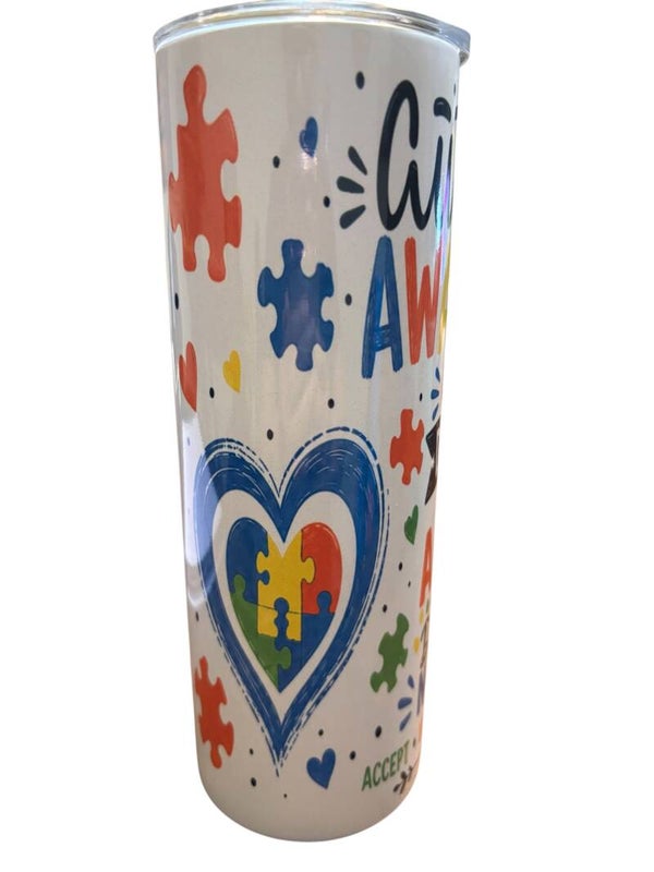 Autism Awareness Skinny Tumbler - 20z Stainless Steel