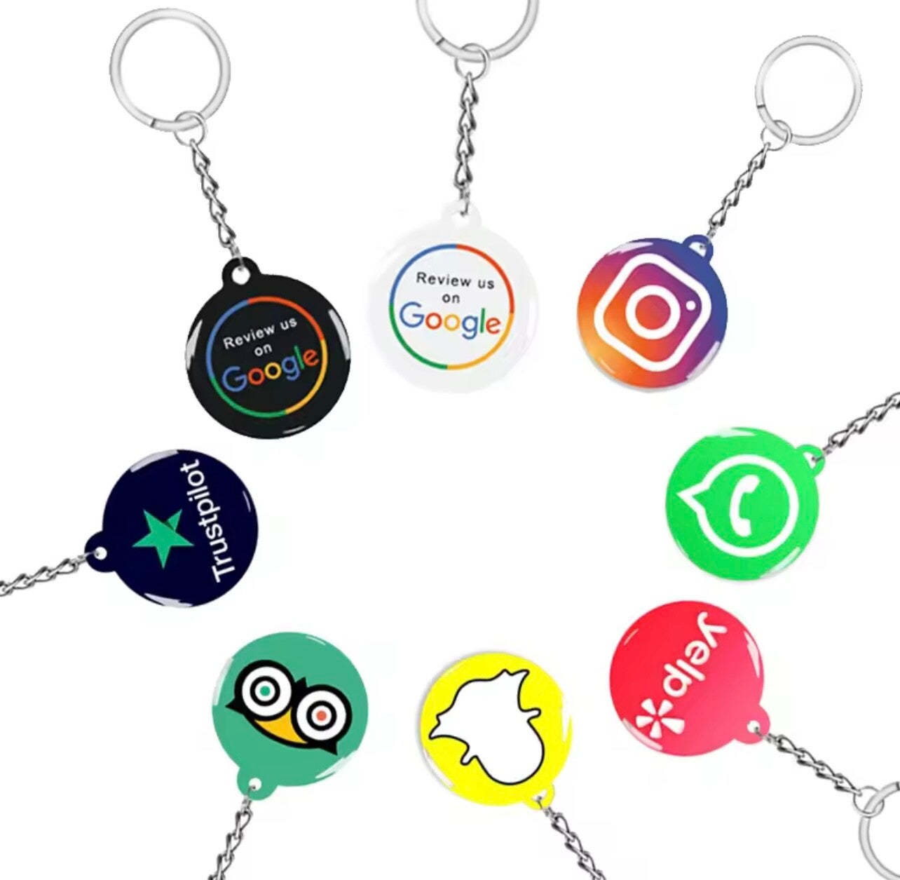 Porte-clés époxy intelligent NFC pour Google Instagram WhatsApp Facebook Snapchat Review Tap Porte-clés pour commentaires instantanés des clients