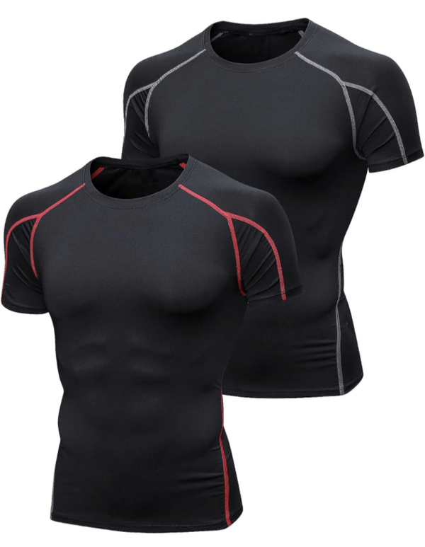 Niksa Funktionsshirt Herren Kurzarm 2 Stück Kompressionsshirt Männer Laufshirt Sportshirt mit Rundhalsausschnitt Fitness