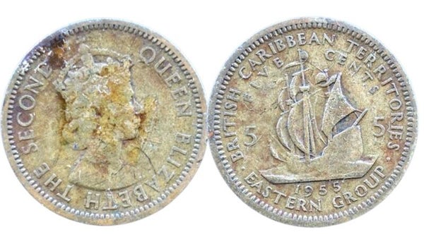 ESTADOS CARIBEÑOS DEL ESTE 5 CENTS 1955,  FINE