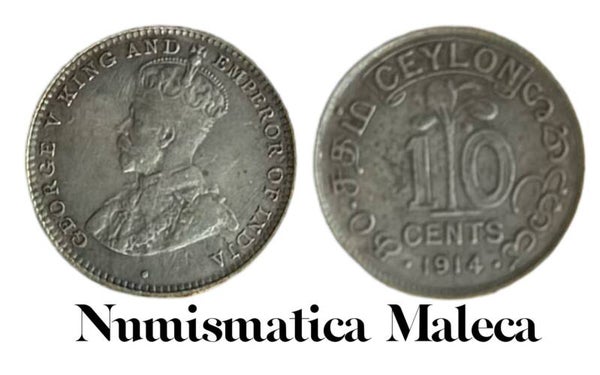 Ceylon 10 Cents 1914, Km104 Plata