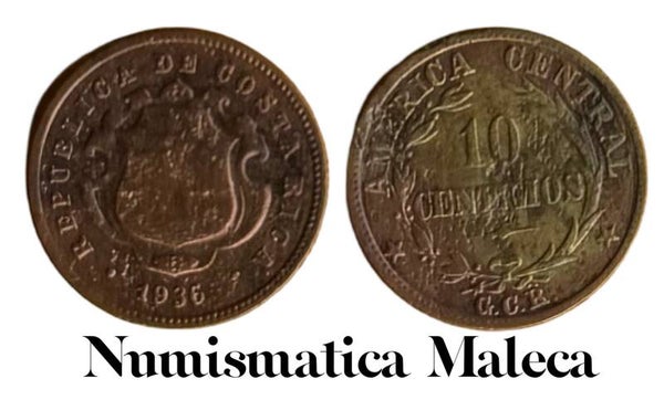 Costa Rica 10 Centimos 1929, Km170 Circ