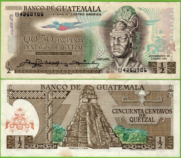 Guatemala 1/2 Quetzal 1980, P-72A XF