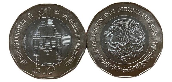 Mexico 20 Pesos, 2021 500 Year Commemorative Fall of Tenochtitlan Unc