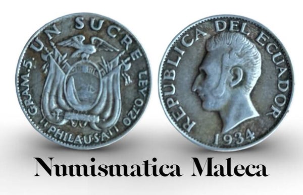 Ecuador 1 sucre 1934, Km72 Vf Plata