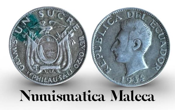 Ecuador 1 sucre 1934, Km72 Vf Plata