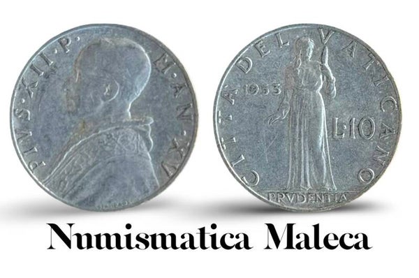 Ciudad del Vaticano 10 Lire 1953, Km52 Vf