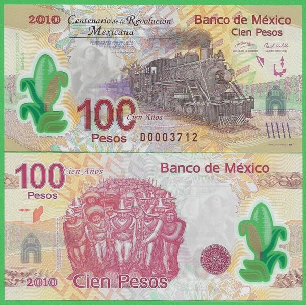 Mexico 100 Pesos 2010 P-128 Prefix A Revolution Comm. Train Unc