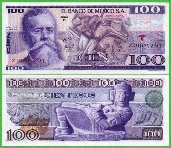 Mexico 100 Pesos 1974, P-66a. E Prefix-E Unc