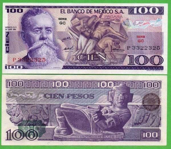 Mexico 100 Pesos 1974, P-66a.Gc Prefix-GC Unc