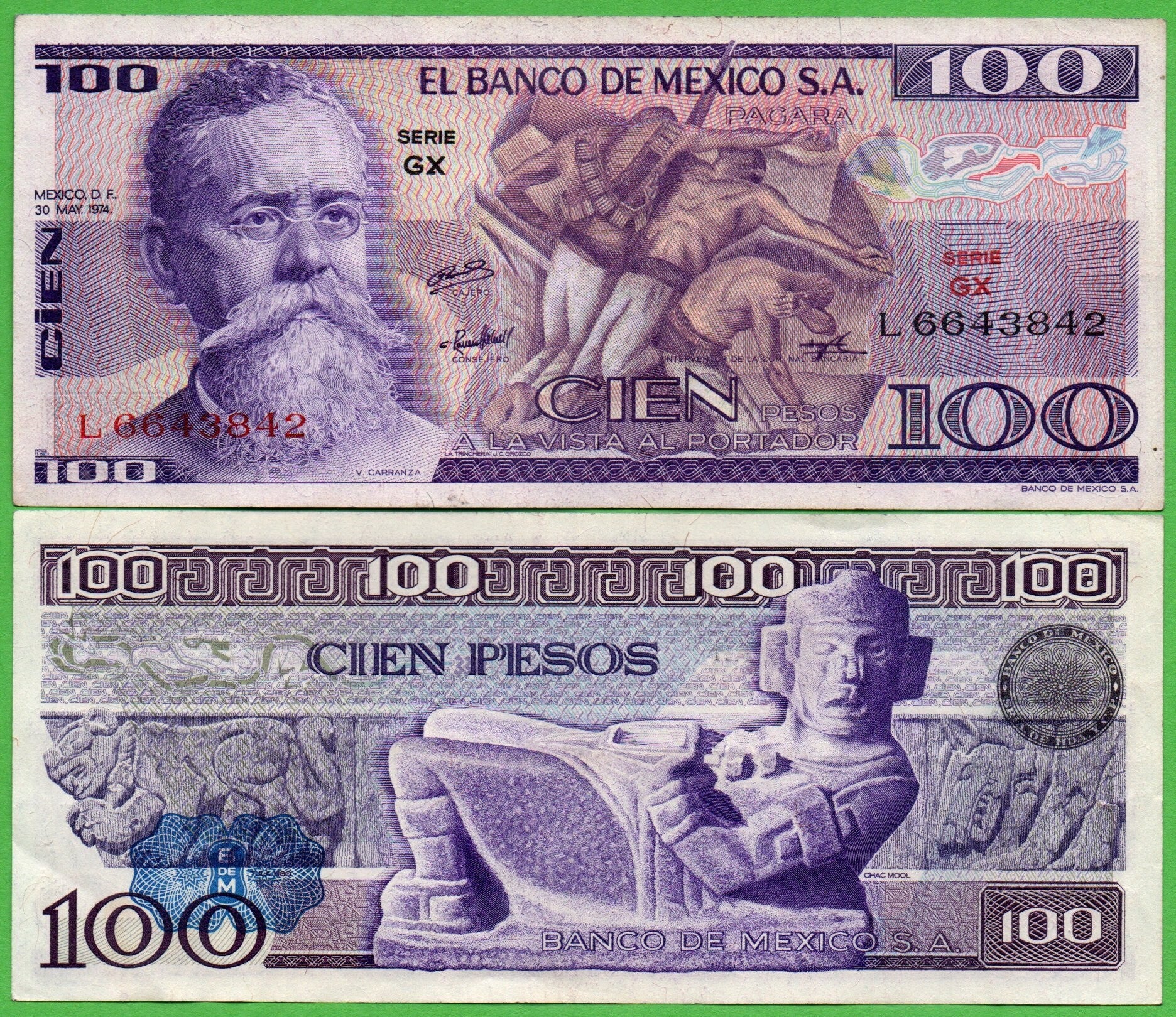 Mexico 100 Pesos 1974, P-66a.GX PRefix-GX Unc