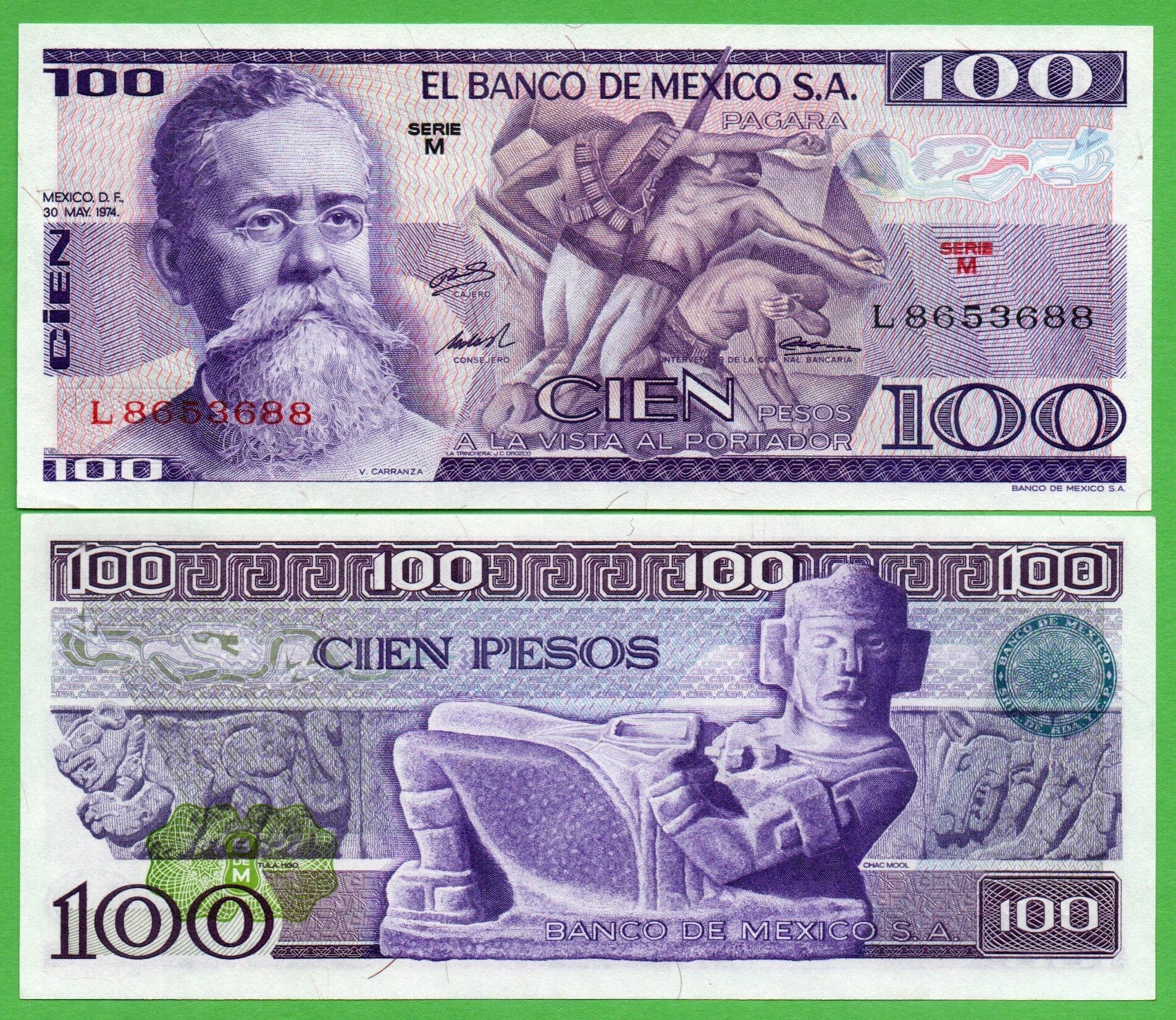 Mexico 100 Pesos 1974, P-66a.M Prefix-M Unc
