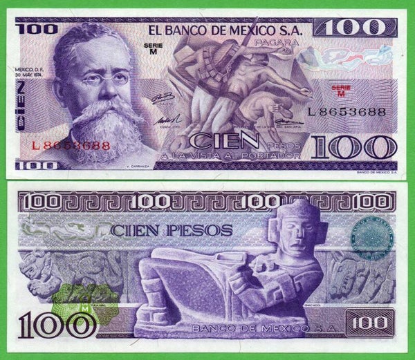 Mexico 100 Pesos 1974, P-66a.M Prefix-M Unc