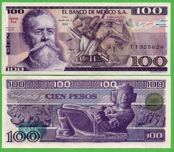 Mexico 100 Pesos 1982, P-74c.NJ PRefix-NJ Unc