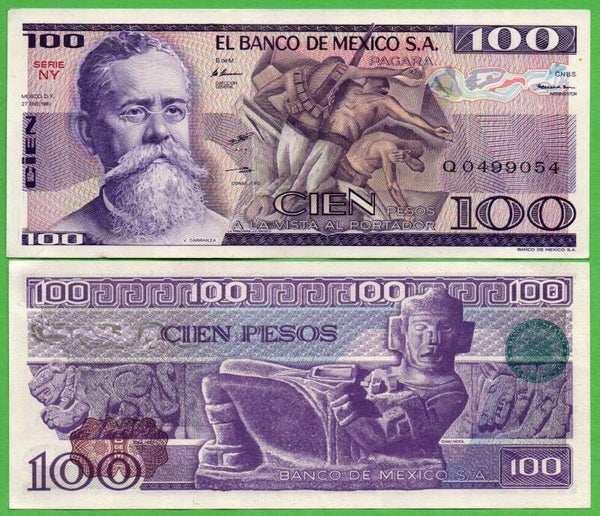 Mexico 100 Pesos 1981, P-74a.NY Prefix-NY Unc