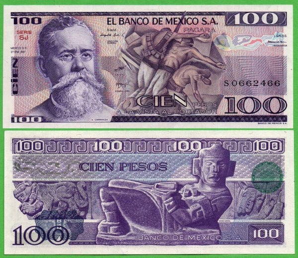 Mexico 100 Pesos 1981, P-74a.SJ Prefix-SJ Au