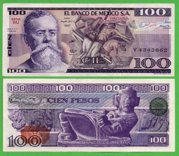 Mexico 100 Pesos 1981, P-74a.su Prefix-SU Unc